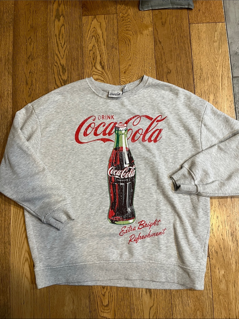 Coca Cola Light Gray Crewneck Sweatshirt with Red Logo & Bottle Graphic